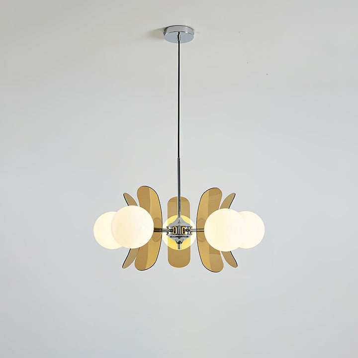 Streamlined modern Hawii chandelier, a brown designer ceiling fixture.