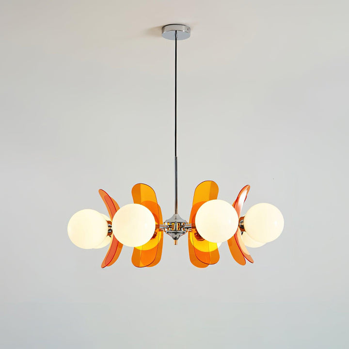 Sleek brown Hawii chandelier, a designer sculptural light for living rooms.