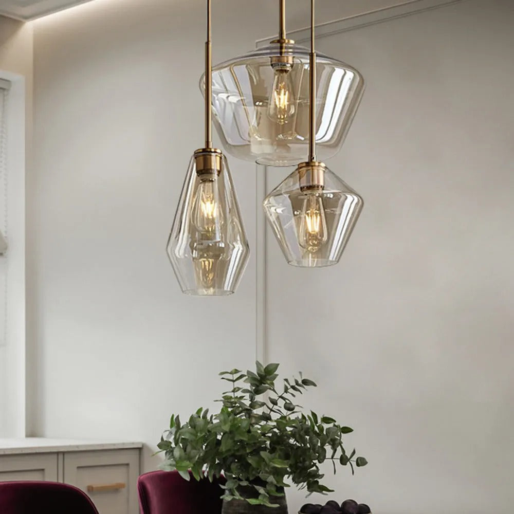 Unique diamond-shaped glass pendant light, a chic solution for modern lighting.