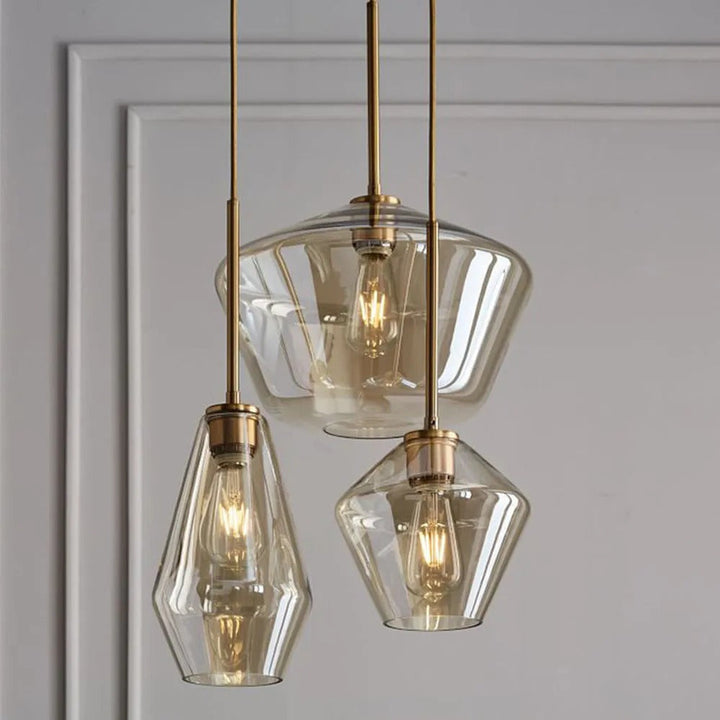 Luxurious glass shade pendant, diamond design, enhancing modern home aesthetics.