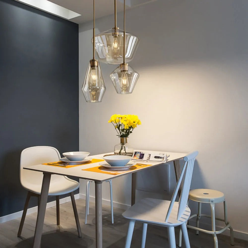 Minimalist diamond glass pendant lamp, perfect for creating a bright, modern ambiance.