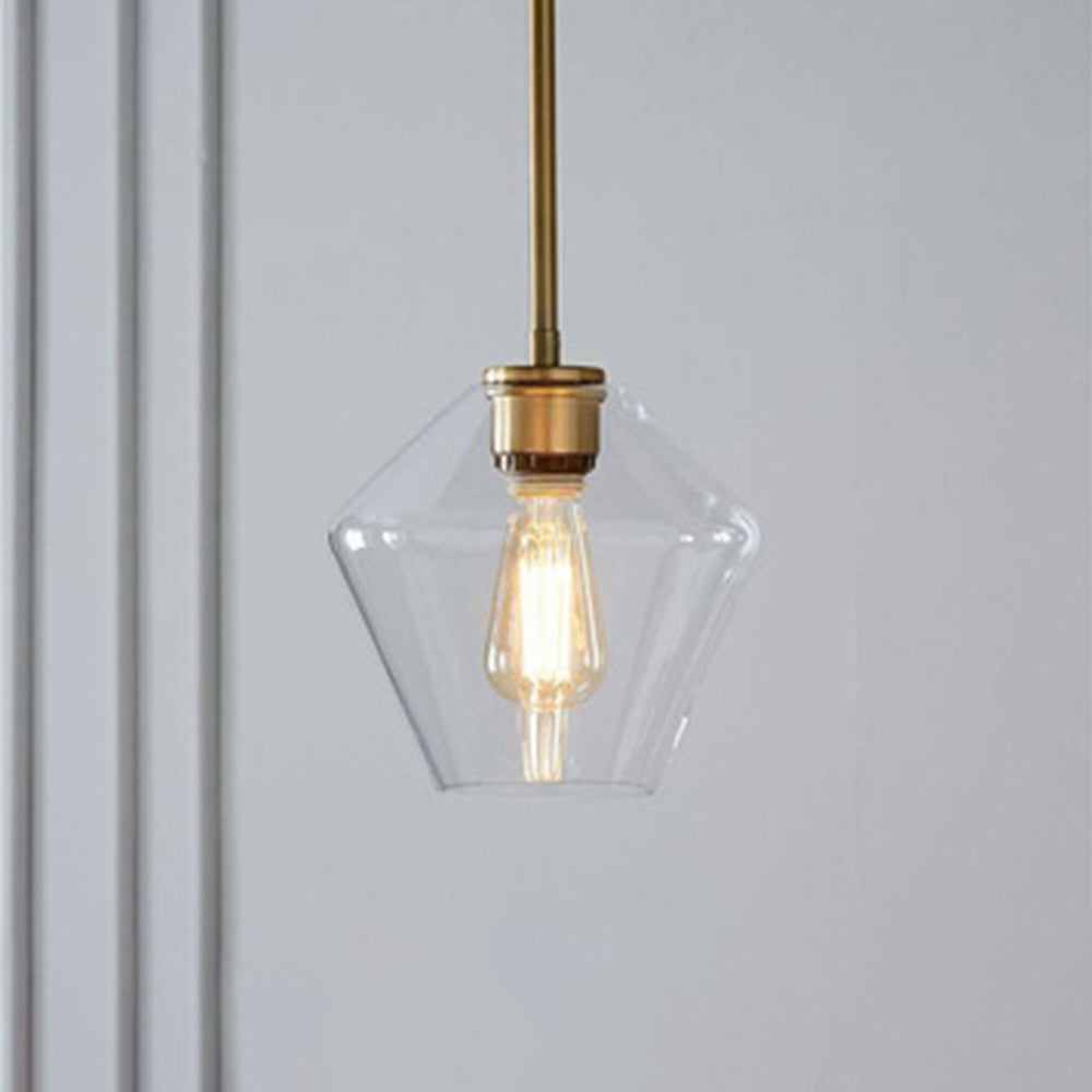 Clear glass diamond ceiling light, adding a modern touch to any room.