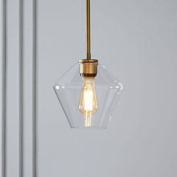 Clear glass diamond ceiling light, adding a modern touch to any room.