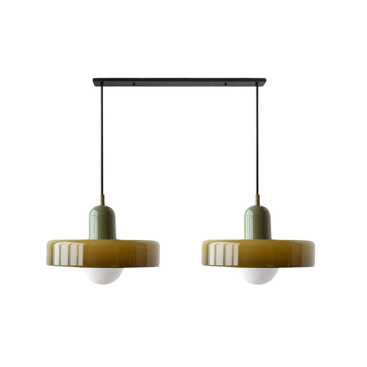 Modern double glass pendant light, ideal ceiling fixture for dining rooms.