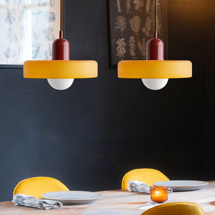 Luxurious double glass pendant light, ideal for sophisticated dining rooms.