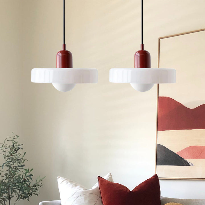 Elegant double glass pendant light, enriching dining and living room decor.