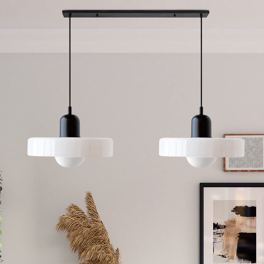 Artistic double glass pendant light, contemporary design for modern homes.