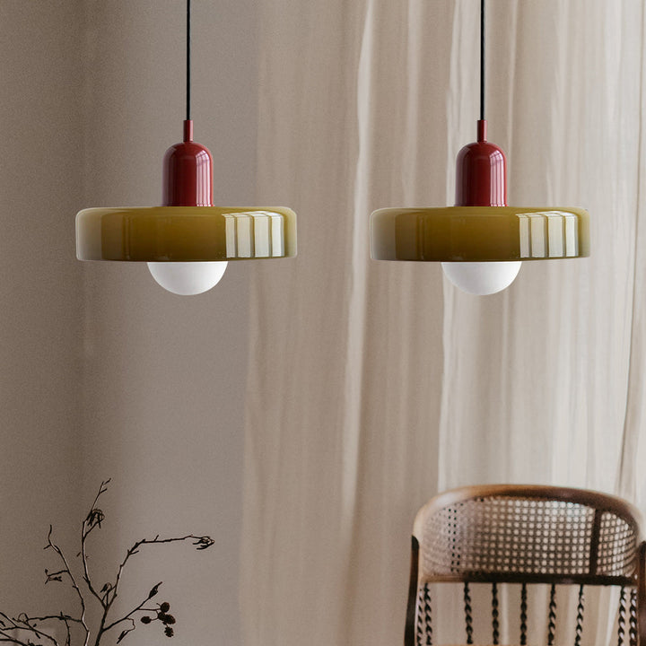 Stylish living room double glass pendant lamp, elegant home decor accent.