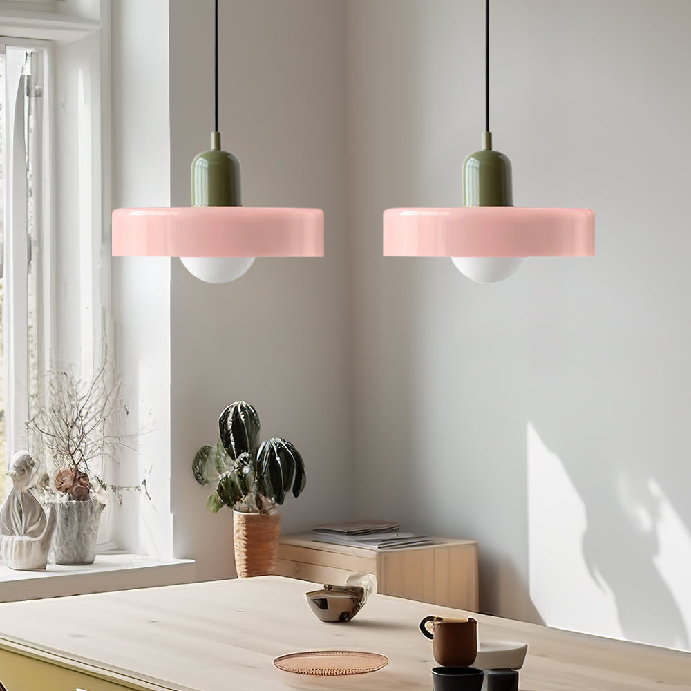 Modern double glass pendant, versatile lighting for dining & living spaces.