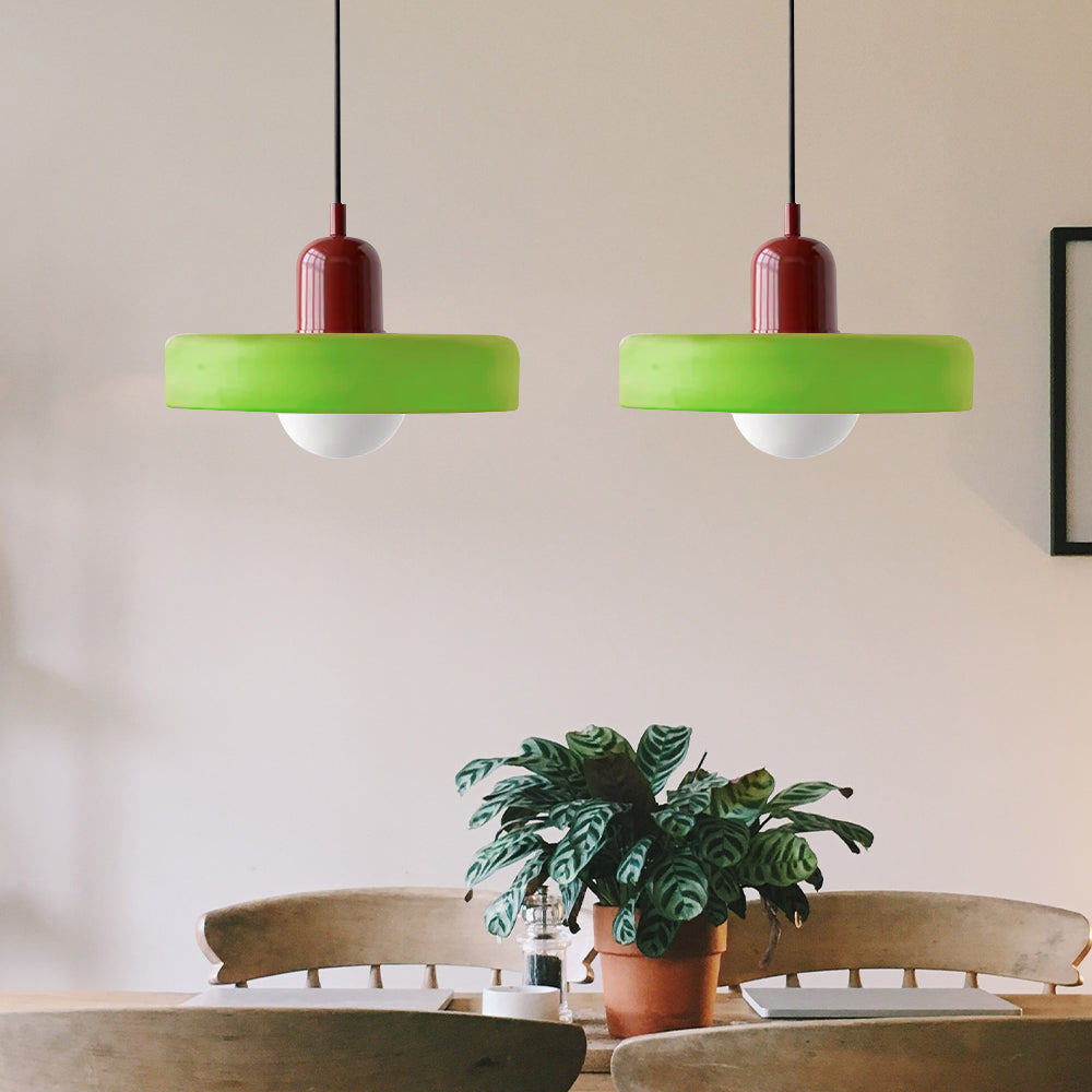 Modern double glass pendant light, statement piece for living room decor.
