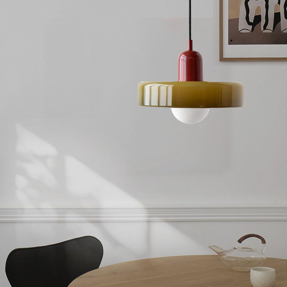 Contemporary double glass pendant light, perfect for ambient dining lighting.