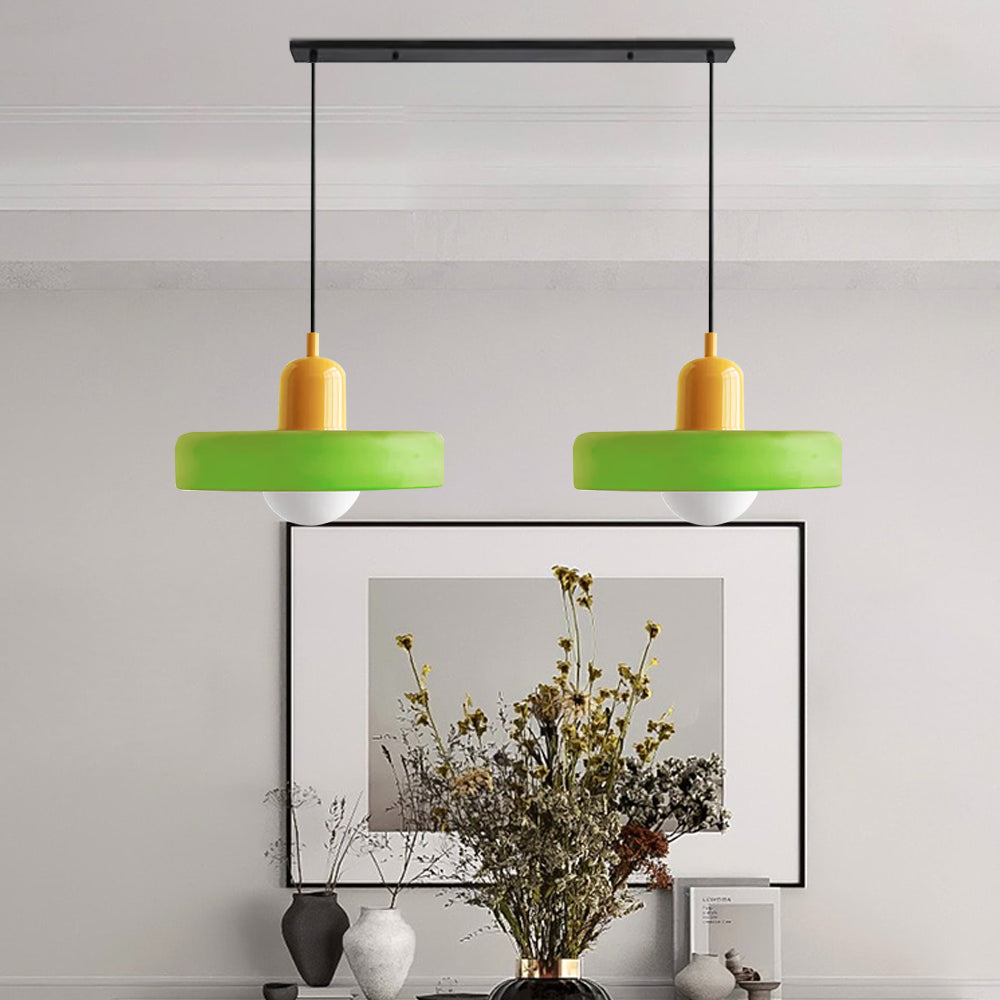 Chic double glass pendant lamp, adding a touch of modernity to dining.