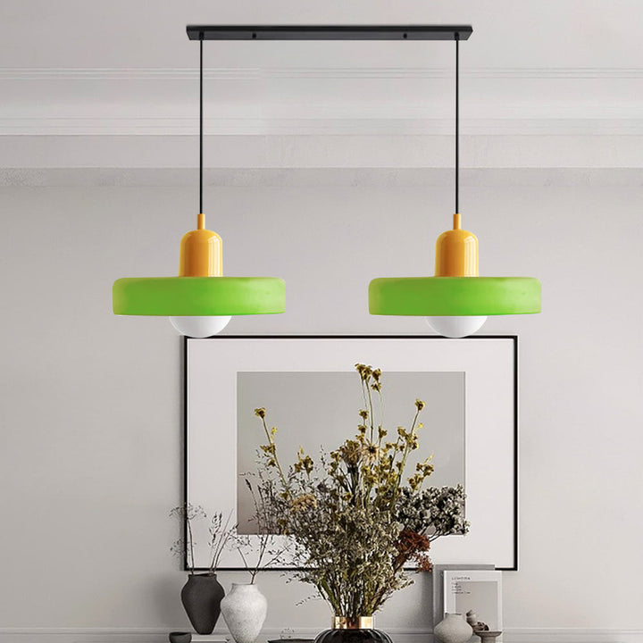 Chic double glass pendant lamp, adding a touch of modernity to dining.