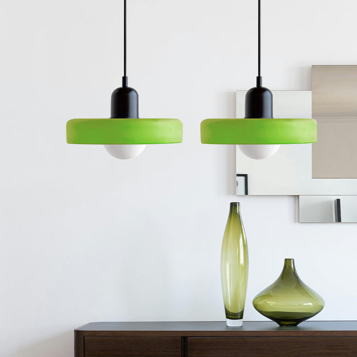 Functional double glass pendant, providing stylish light in living areas.