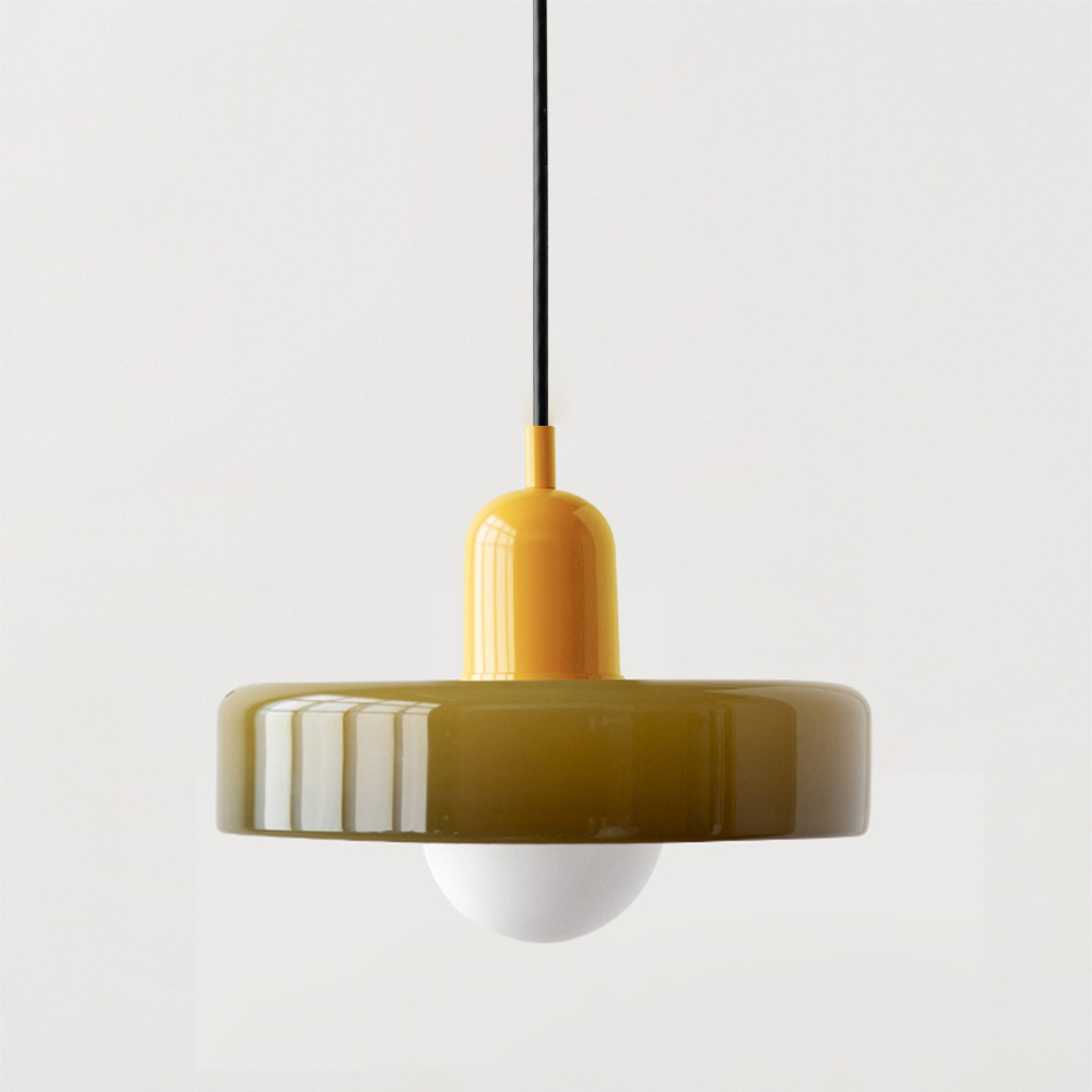 Sleek double glass pendant light, perfect for sophisticated dining decor.