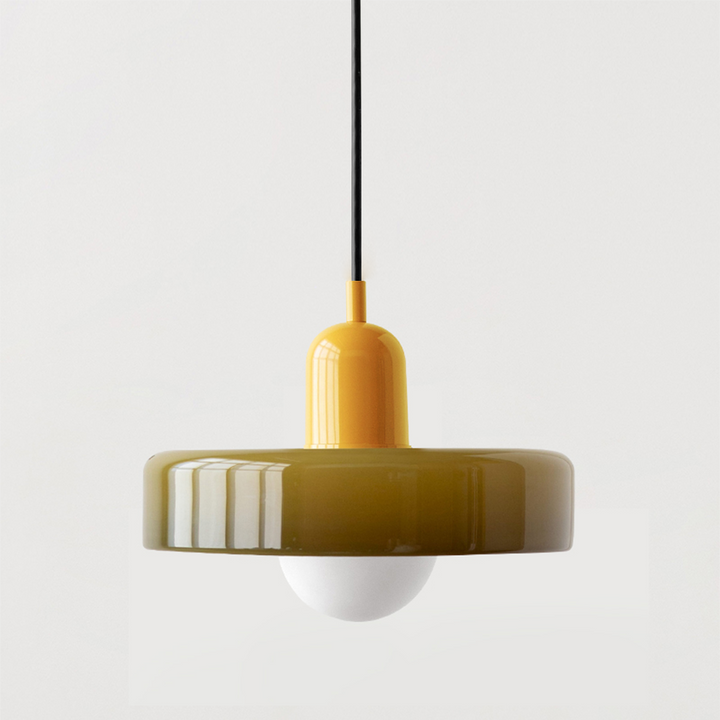 Sleek double glass pendant light, perfect for sophisticated dining decor.