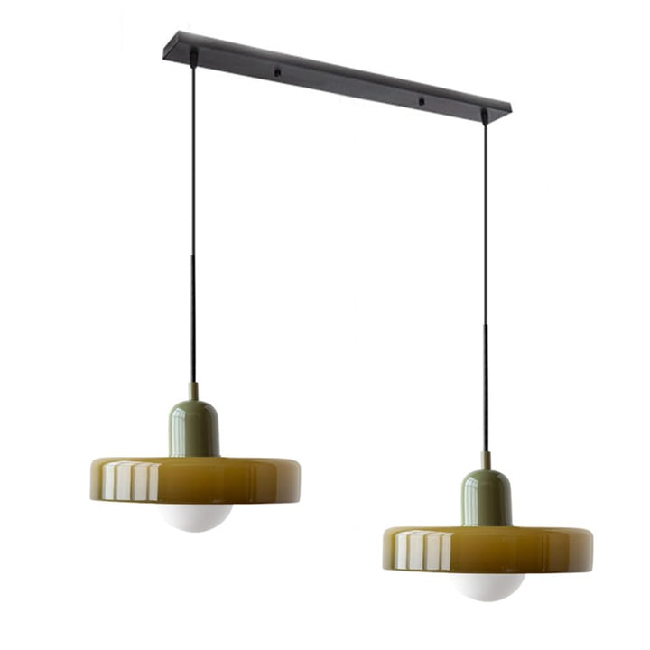 Chic double glass pendant, bringing contemporary flair to dining spaces.