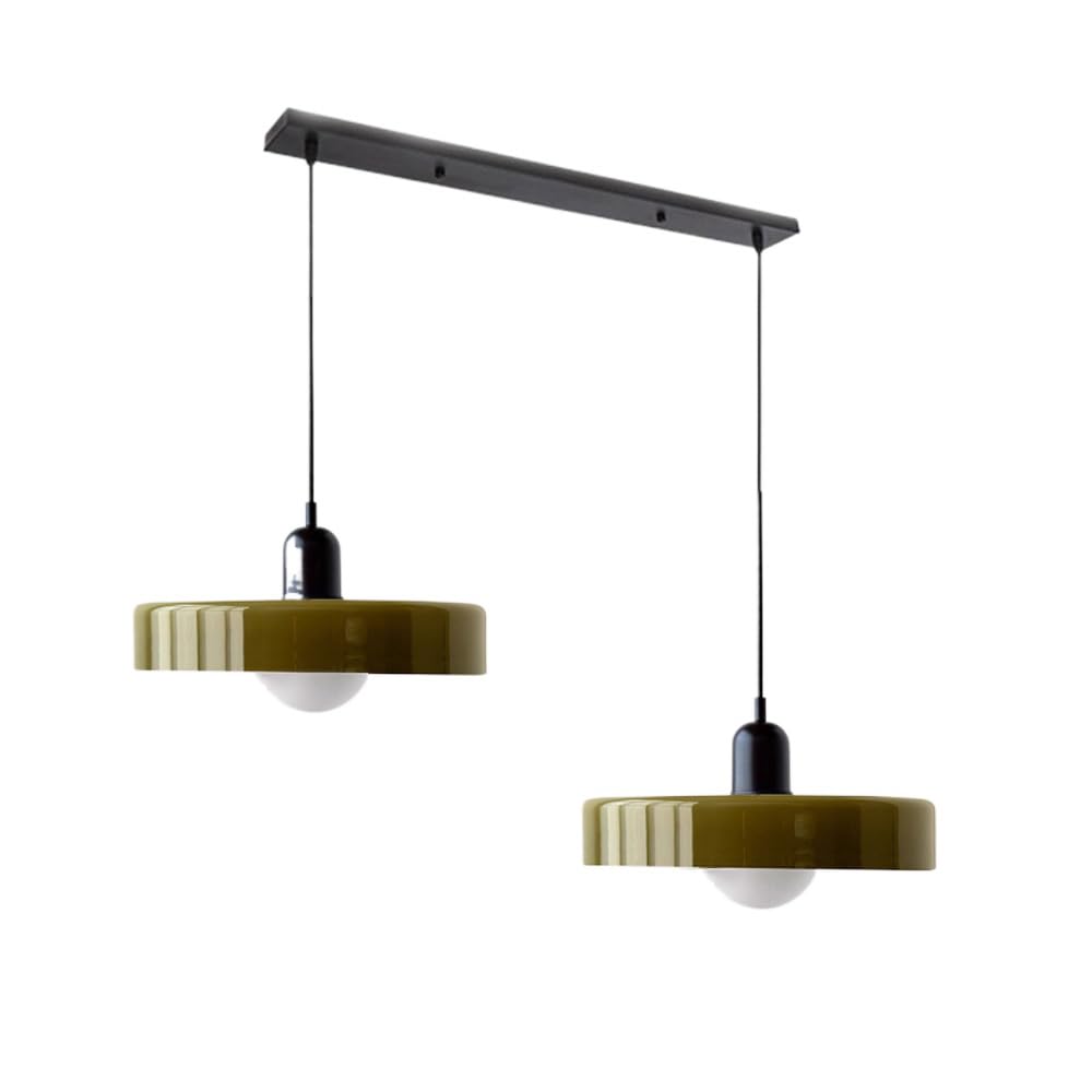 Stylish double glass pendant light, providing warmth to living room decor.