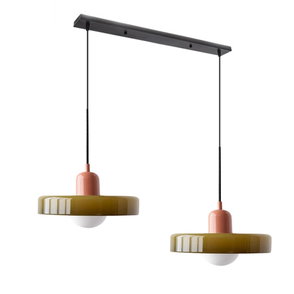 Modern double glass ceiling light, for an inviting dining room atmosphere.