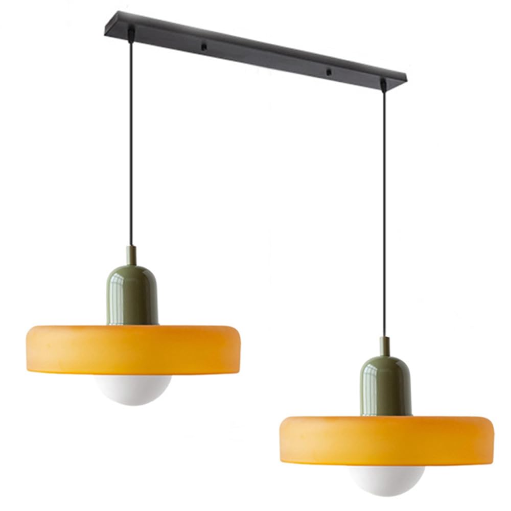 Modern double glass pendant light, a statement in dining room lighting.