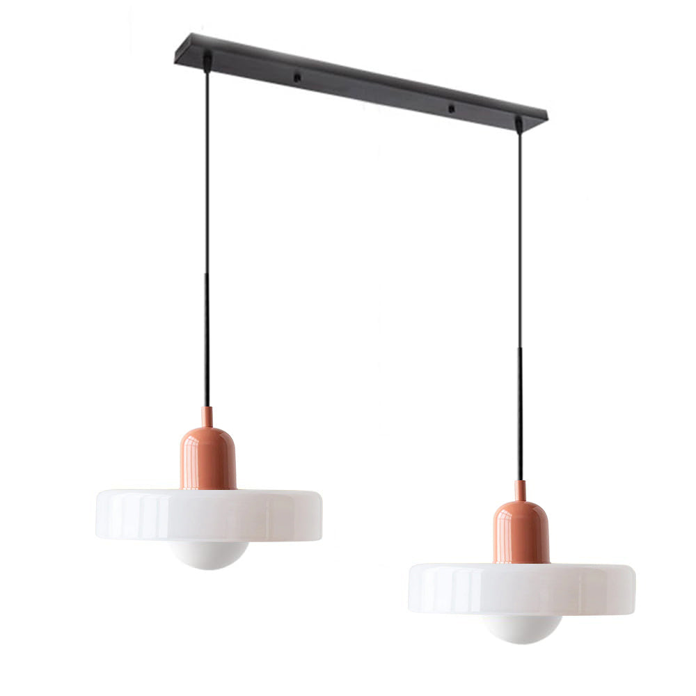 Stylish double glass pendant light, a focal point in modern dining areas.