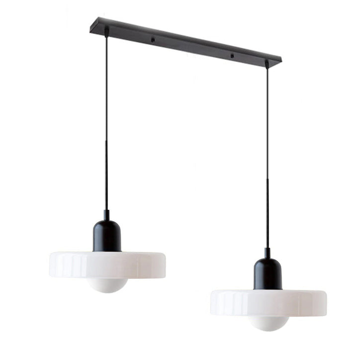 Contemporary double glass pendant, perfect for inviting living room decor.