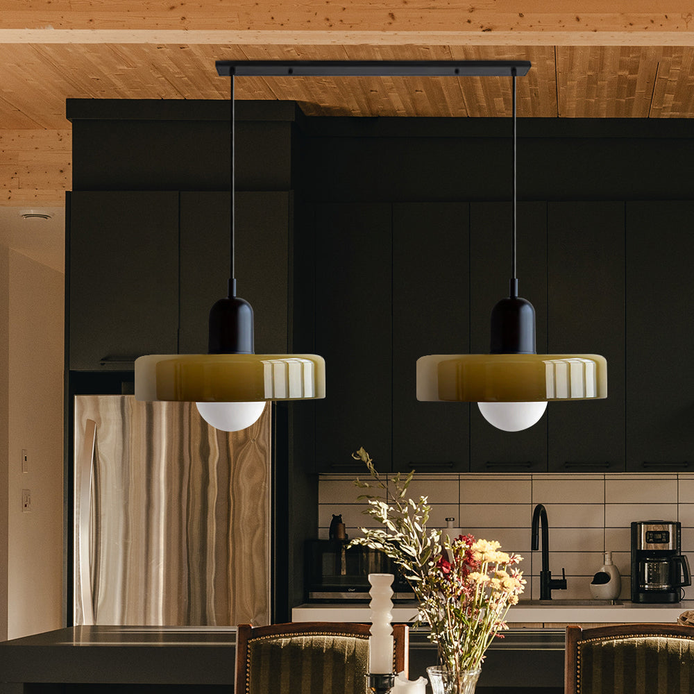 Elegant double glass pendant lamp, a stylish addition to living room decor.