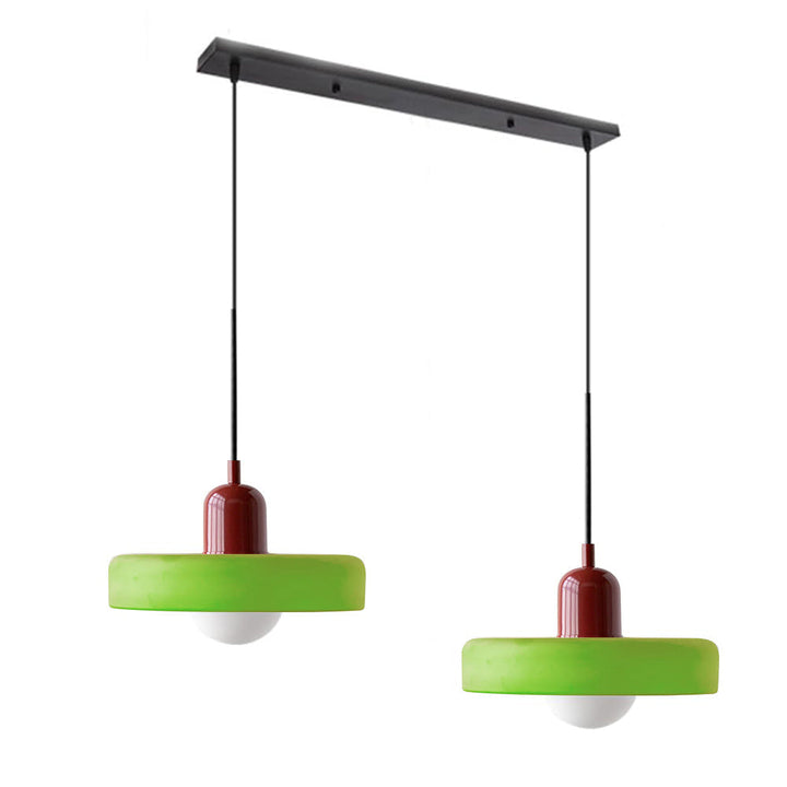 Sleek double glass pendant light, a highlight for modern dining concepts.