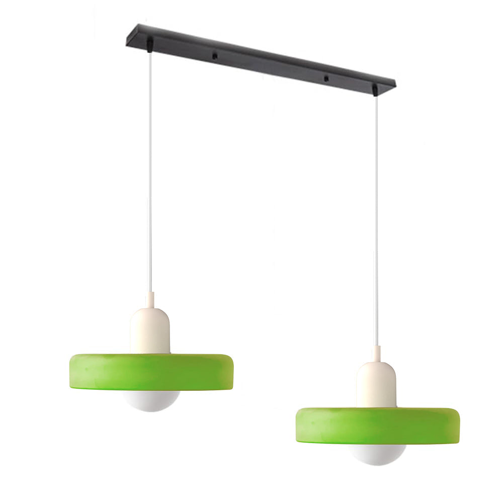Modern double glass pendant, perfect ambient light for dining & living.