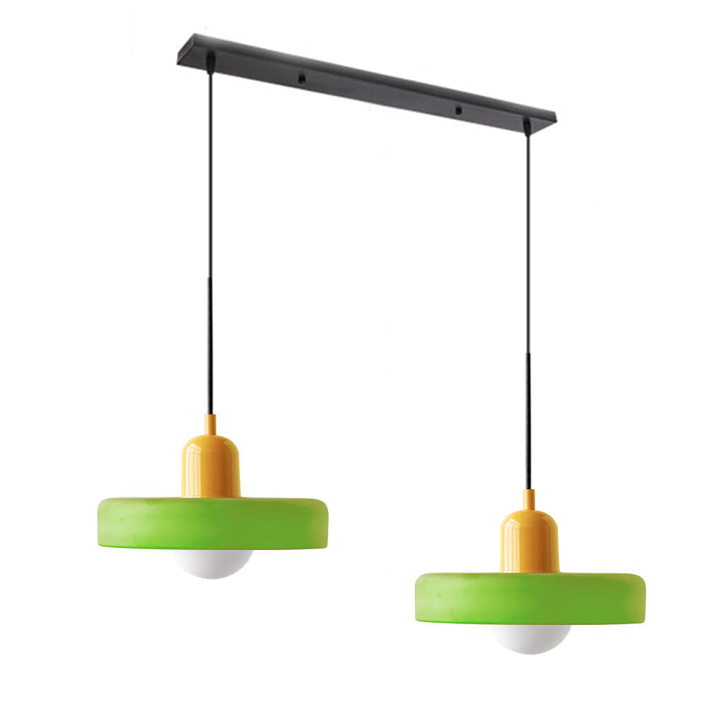Contemporary double glass pendant fixture, enhancing home's modern decor.