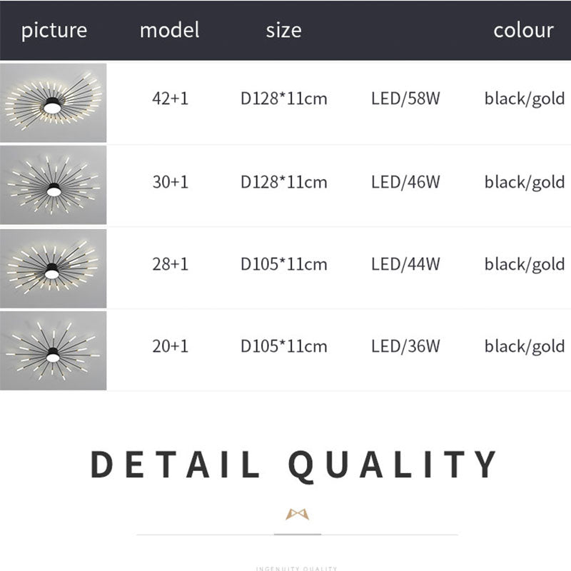 Modern sculptural firework LED ceiling light, dimmable for customizable indoor lighting.