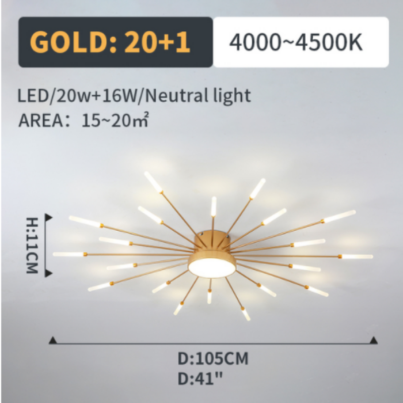 Dimmable firework LED ceiling light, a statement piece for modern interior design.