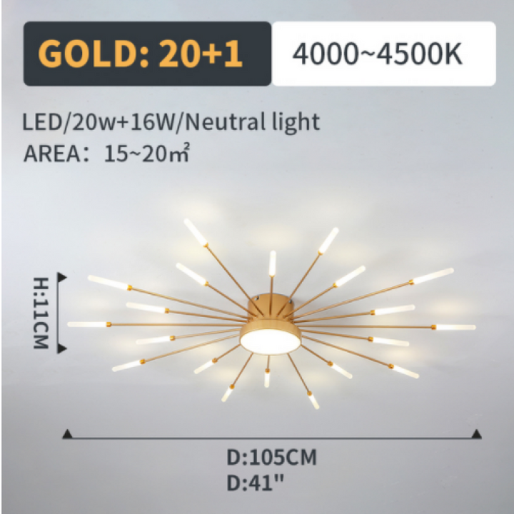Dimmable firework LED ceiling light, a statement piece for modern interior design.