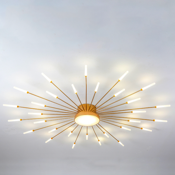 Stylish firework LED ceiling fixture, dimmable and flush mount for sleek interiors.
