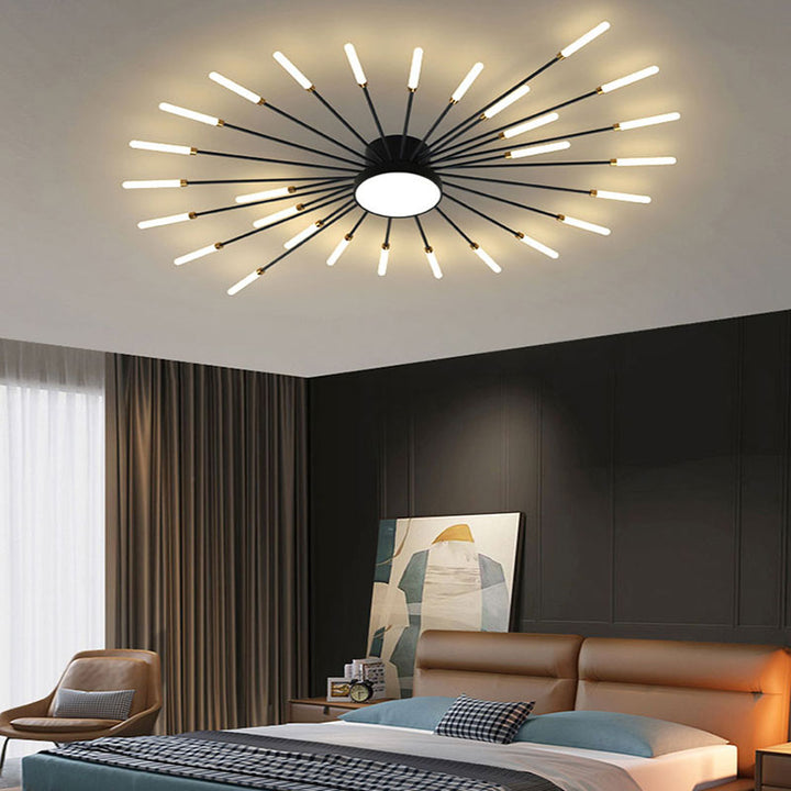 Dimmable LED ceiling light with a striking firework pattern, enhancing any room.