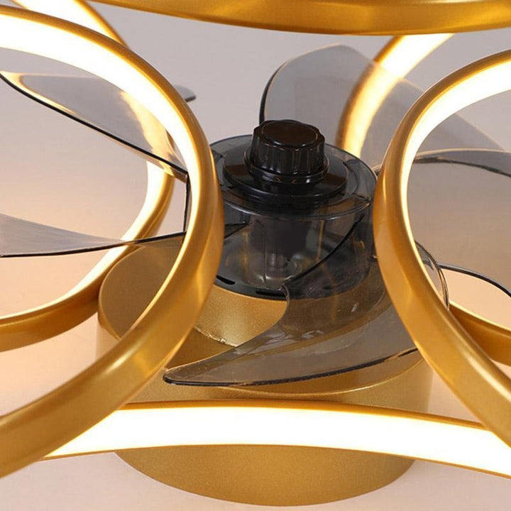 White flower motif LED ceiling fan light, modern and stylish home lighting solution.