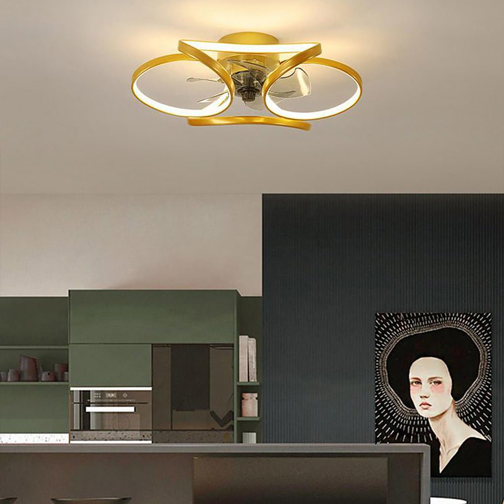 Elegant flower LED ceiling lamp, modern fan with adjustable speed & remote control.
