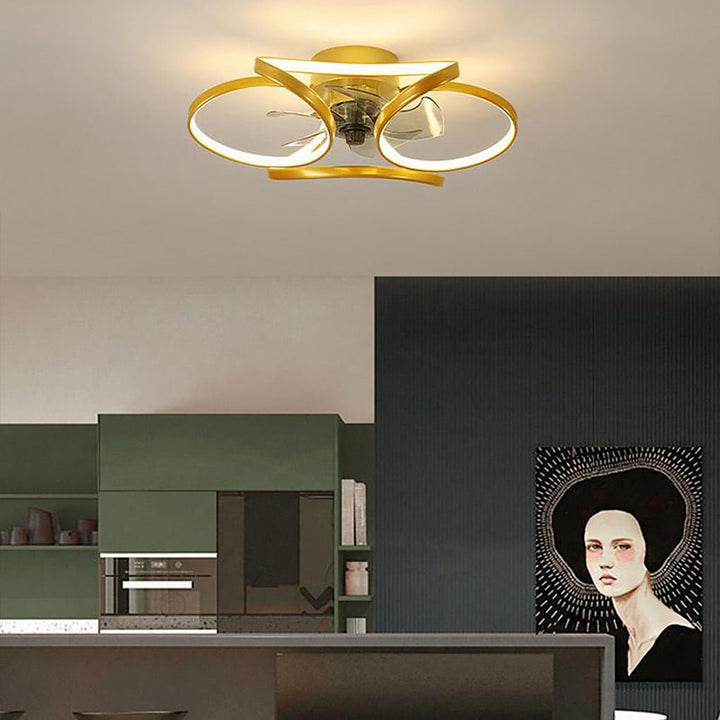 Elegant flower LED ceiling lamp, modern fan with adjustable speed & remote control.
