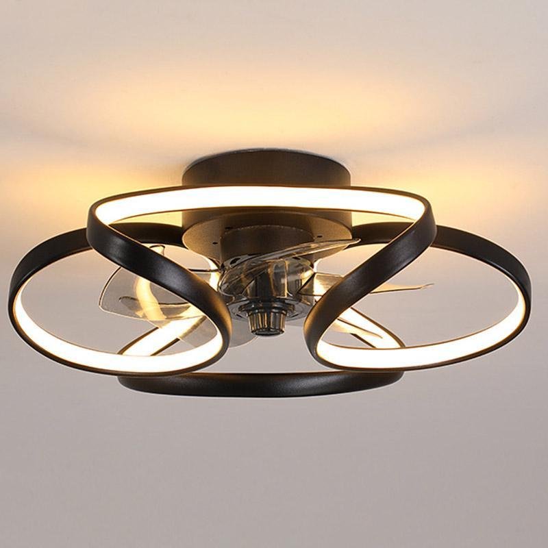 Contemporary LED ceiling fan, flower design with remote for living room home lighting.