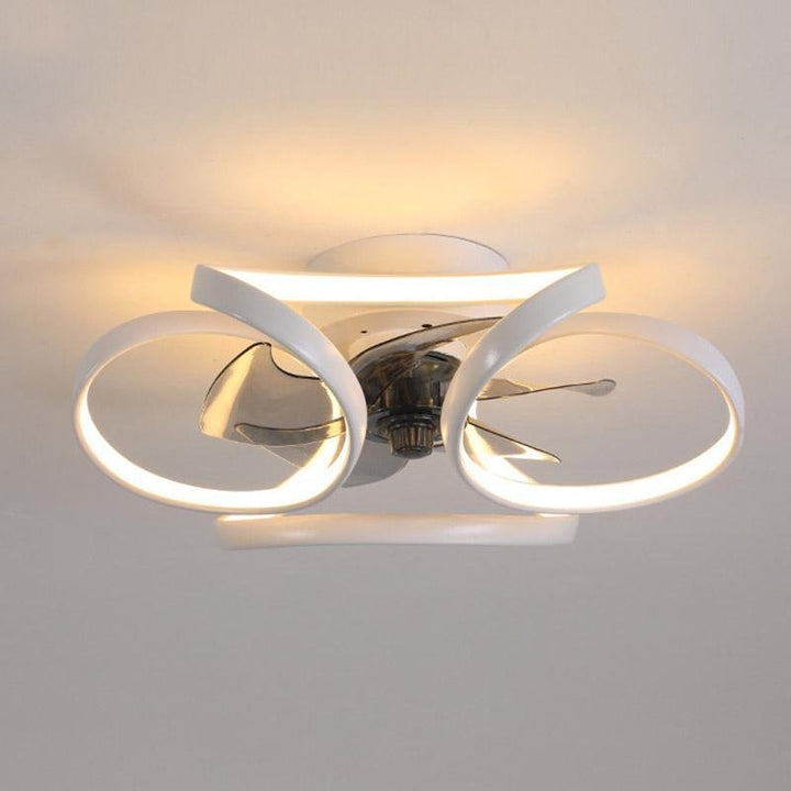 Adjustable speed modern flower ceiling fan, LED light, easy remote control operation.