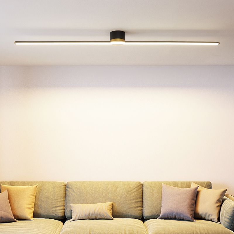 Long linear LED flush mount ceiling light, offering brilliant ambient light for home.