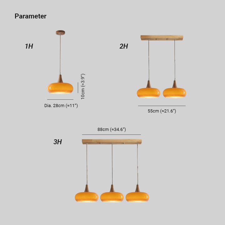 Contemporary glass lamp with wood detail, a chic ceiling fixture for living spaces.