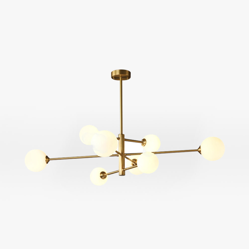 Modern gold globe chandelier, elegant multi-light pendant for dining room lighting.