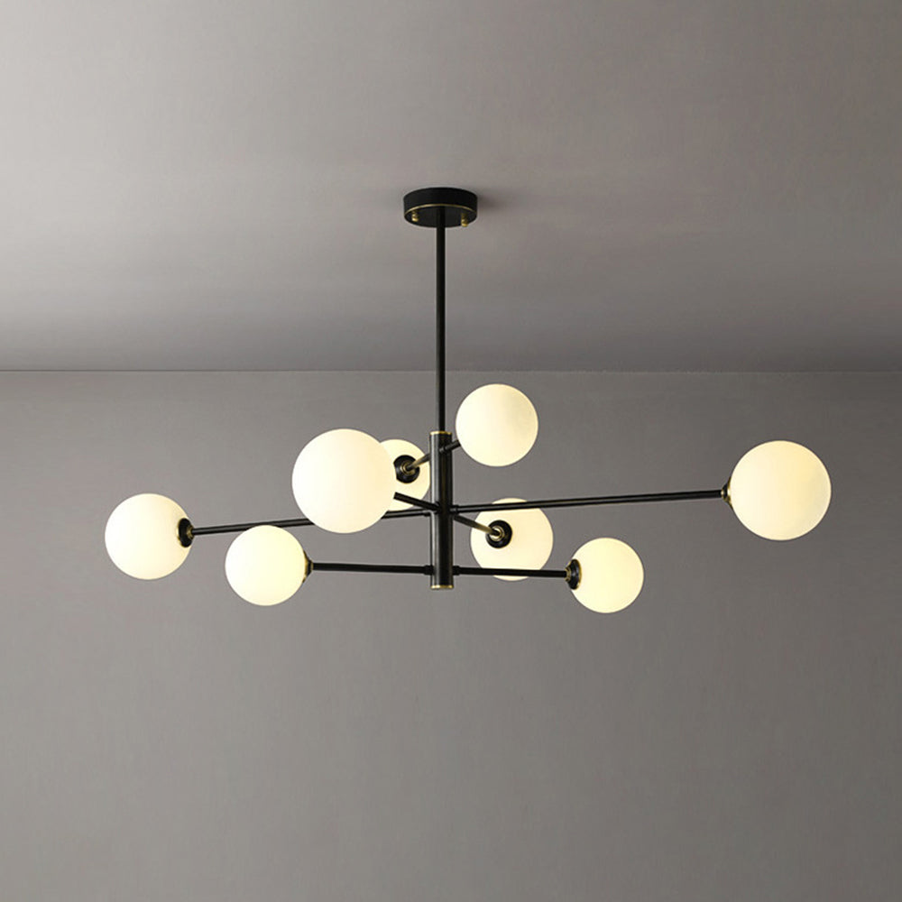 Black multi-light globe ceiling light, contemporary fixture for modern dining areas.