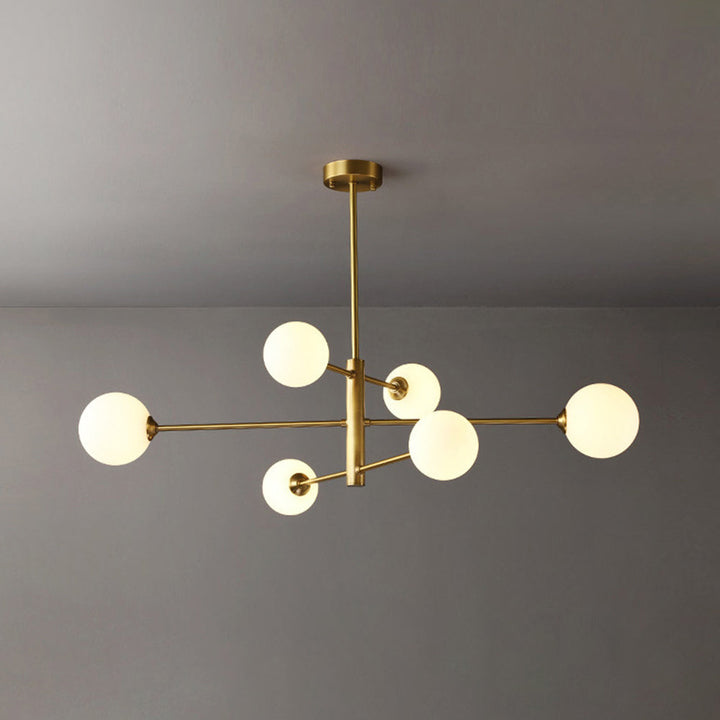 Modern adjustable globe chandelier, multi-light pendant for custom illumination.