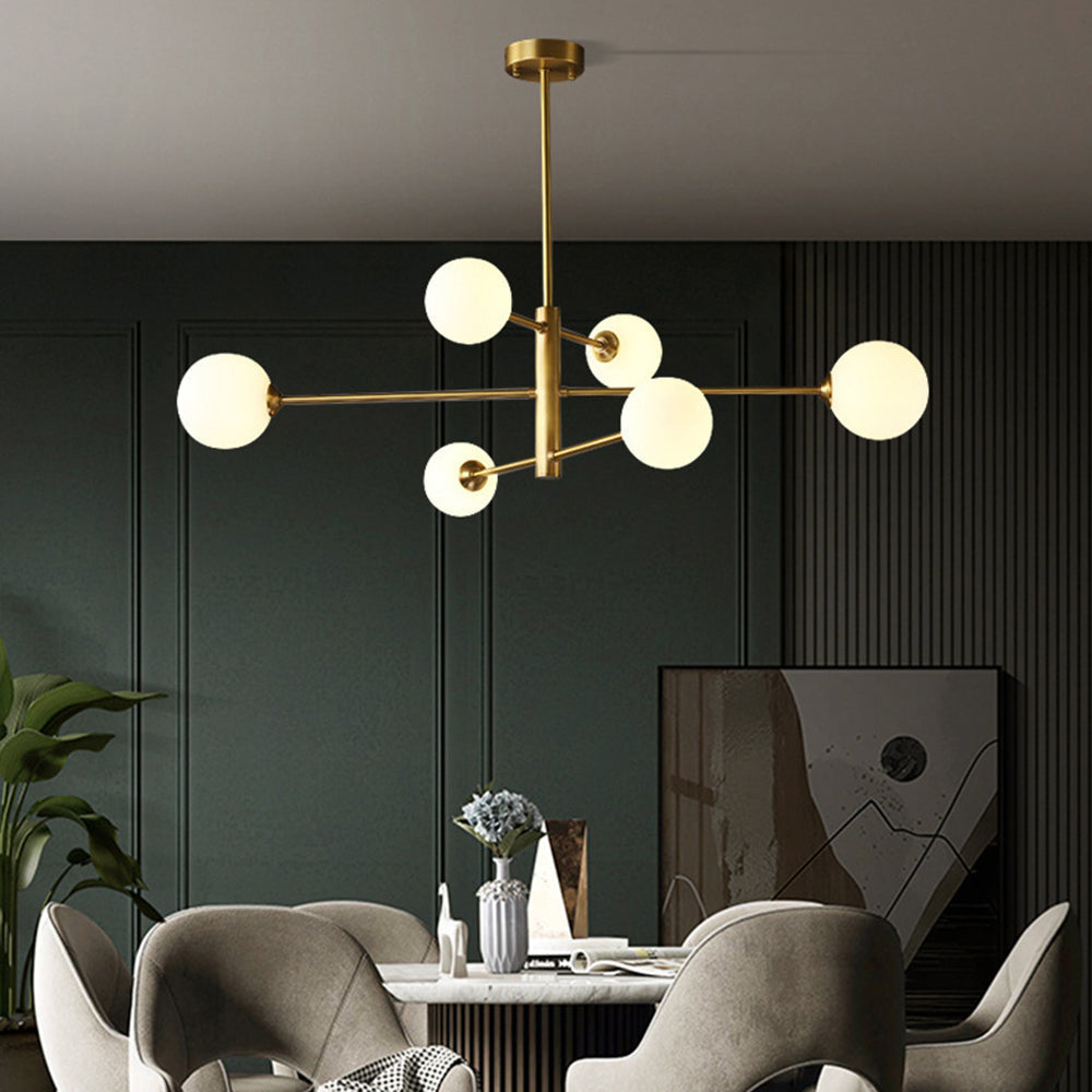 Elegant multi-light globe chandelier, adjustable modern pendant for bedroom or entryway.