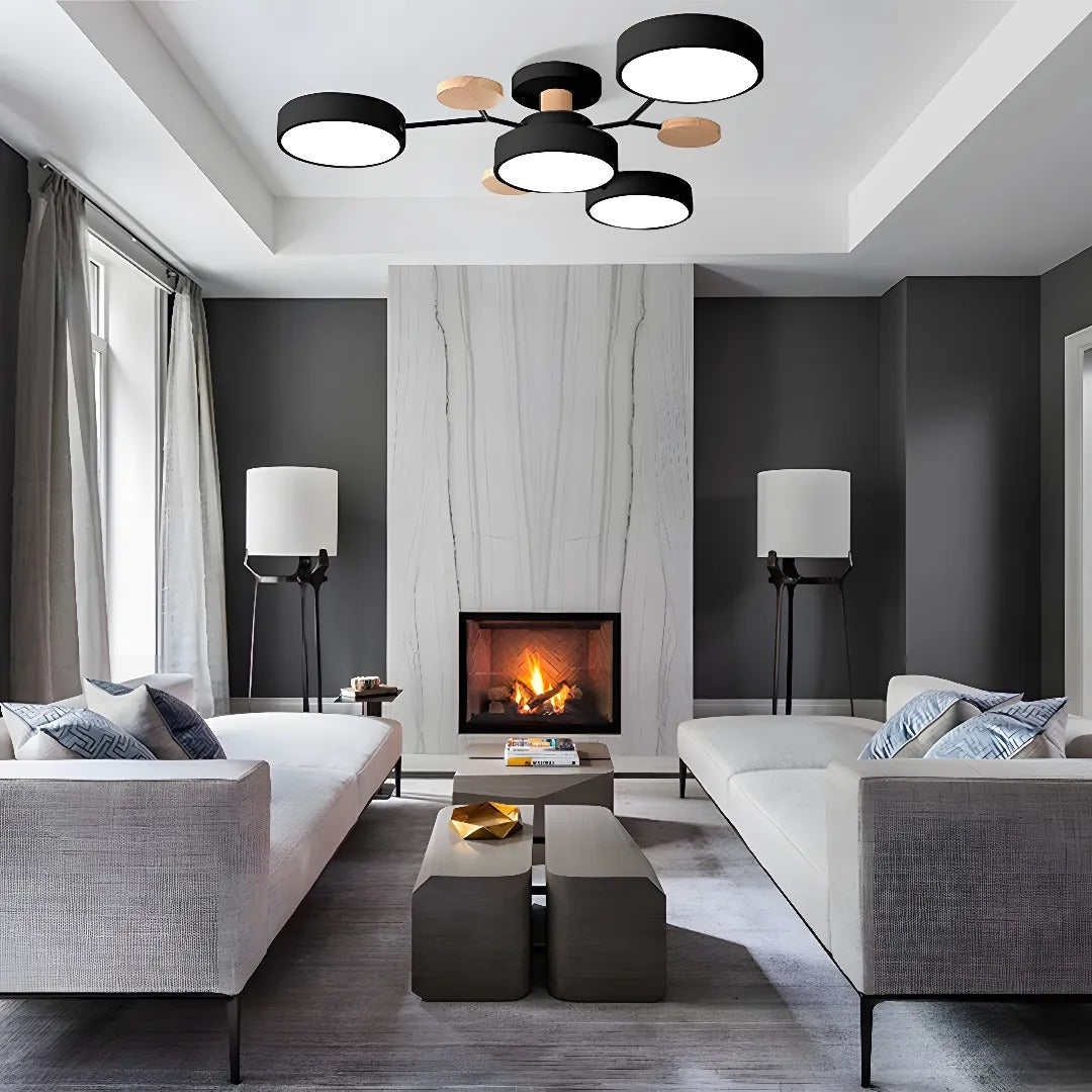 Stylish semi-flush mount LED lamp, a contemporary choice for living rooms.