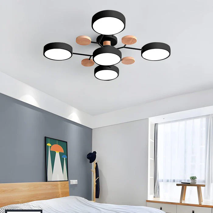 Luminous LED ceiling lamp, contemporary semi-flush mount with halo design.