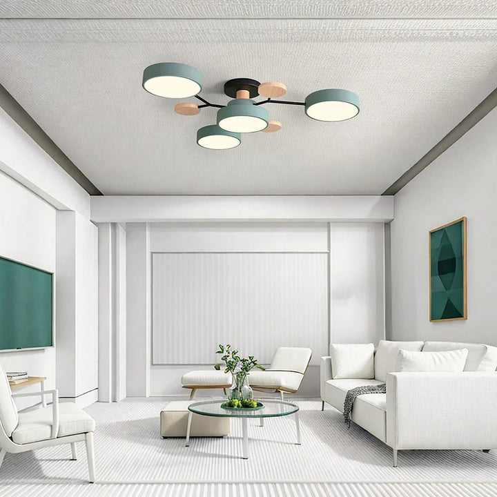 Luminous LED semi-flush lamp, modern design for home interior elegance.