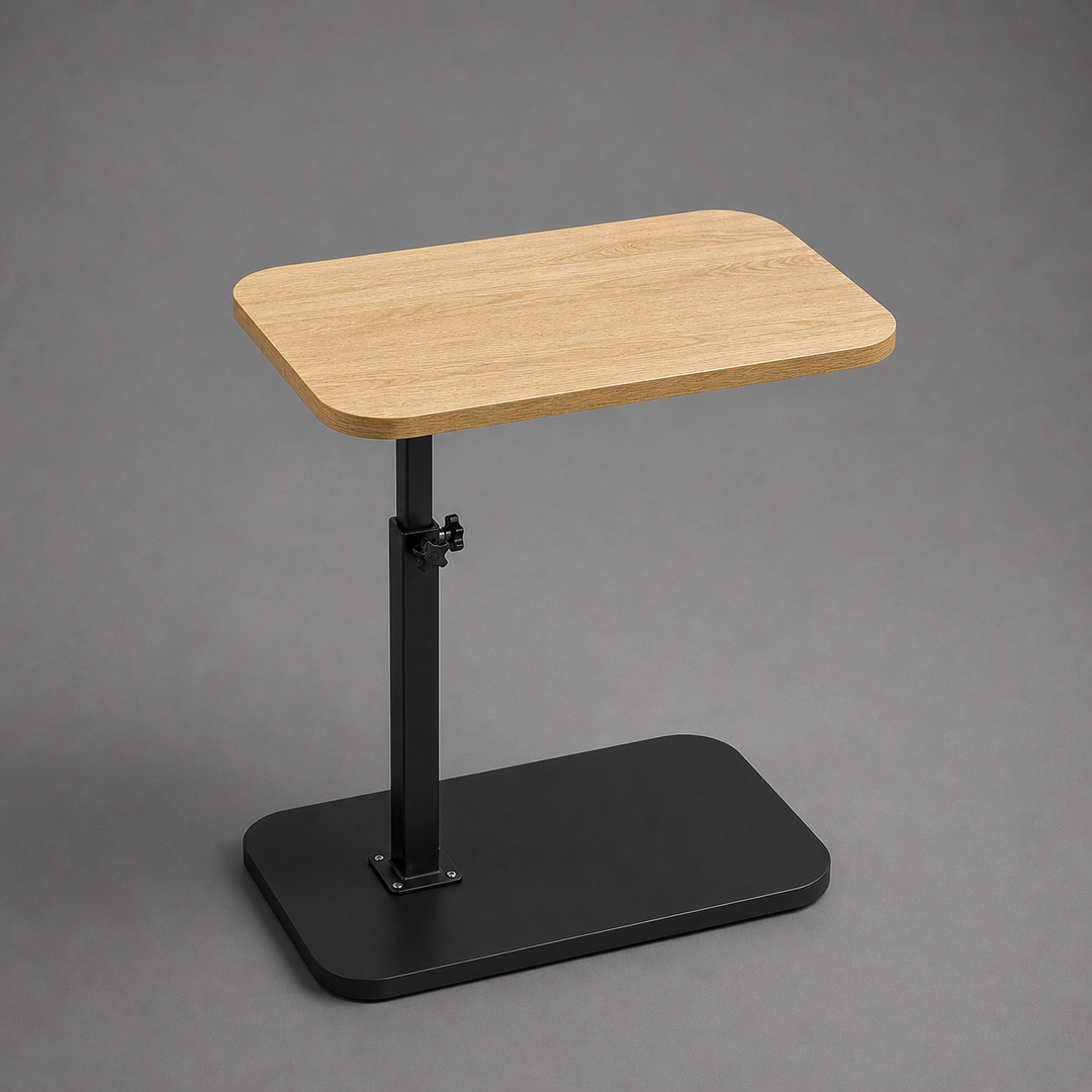 Modern height adjustable side table with wood top & metal base, perfect for living room, bedroom, or home office.